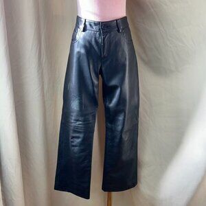 Theory  Black Leather  Straight Leg Blondie B Style Low Rise  Leather Pants  Siz
